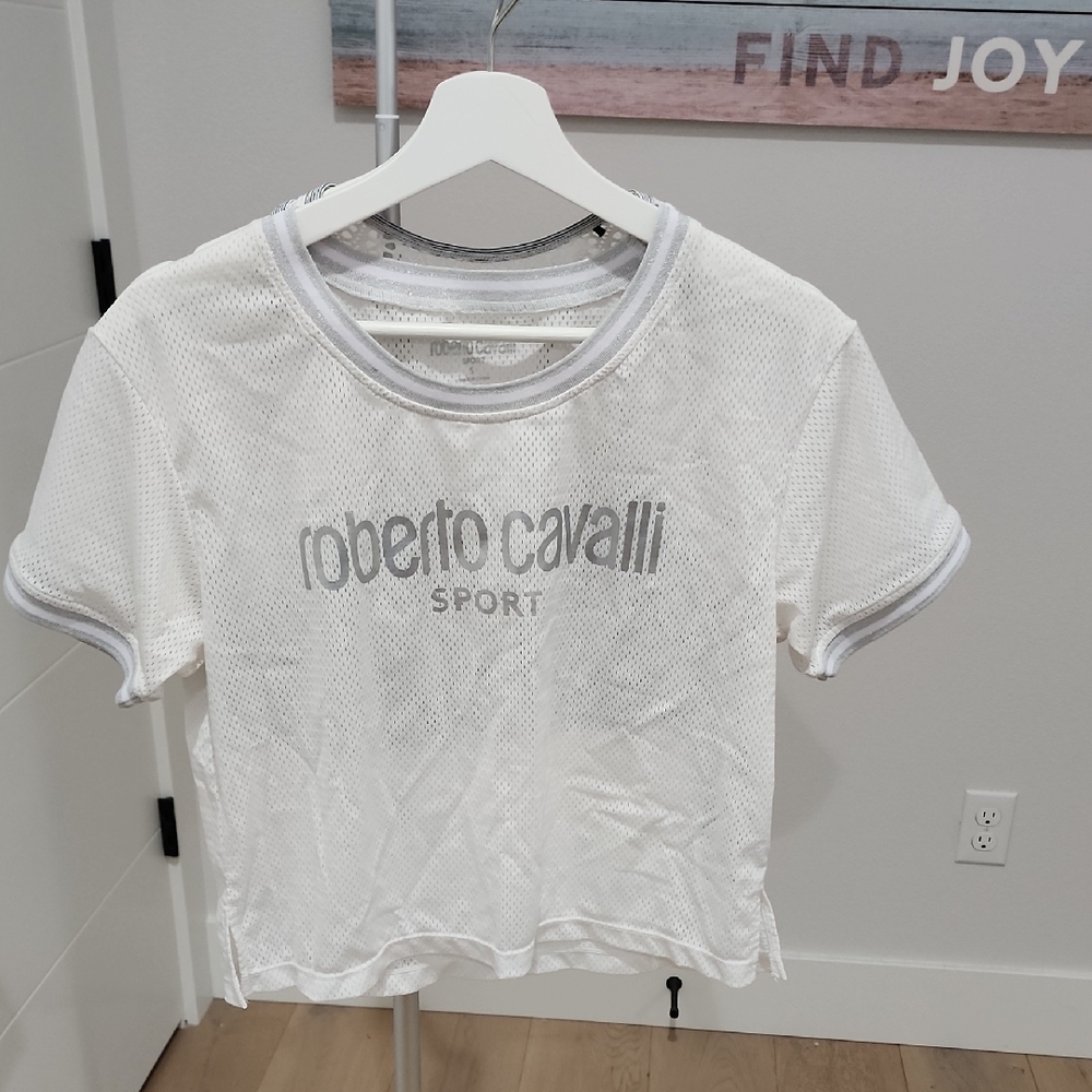 Roberto Cavalli White Mesh Top & Sport Bra